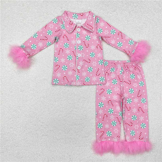 Mommy&Me Baby Girls Adult Christmas Balls Fur Tops Pants Pajamas