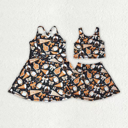 Sibling Baby Girls Sleeveless Bows Cheer Plaid Yoga Athletic Skorts Team Sets Knee Length Dress C8.26