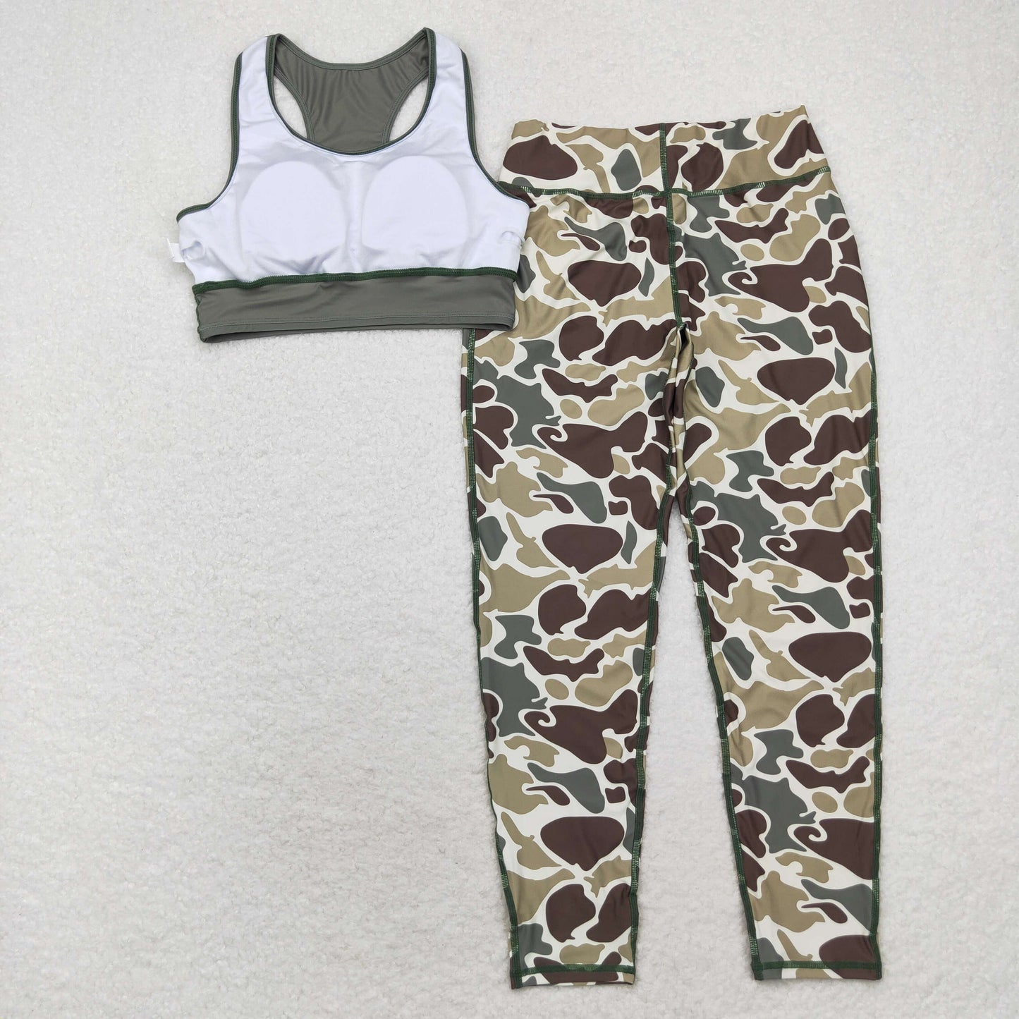 GSPO1665 Adult green vest camouflage pants yoga suit