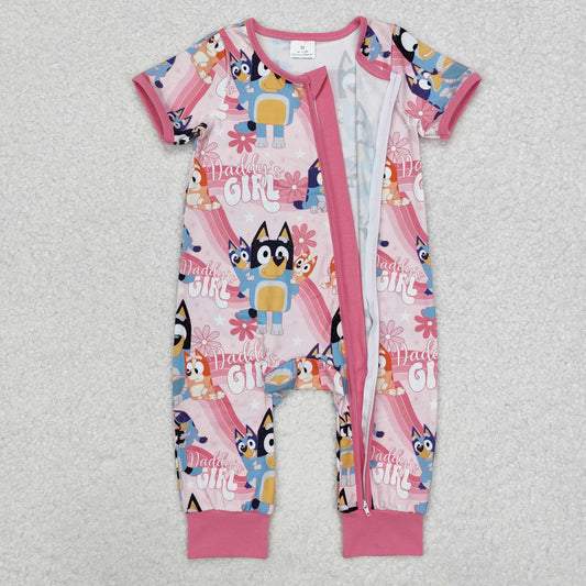 SR2105 Baby Infant Girls Daddy's Girl Dogs Pink Zip Romper