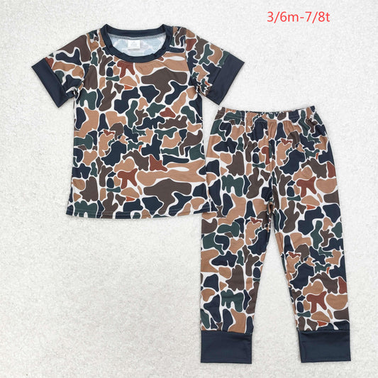 BSPO0443 Bamboo green camouflage beige short sleeved trousers pajama set