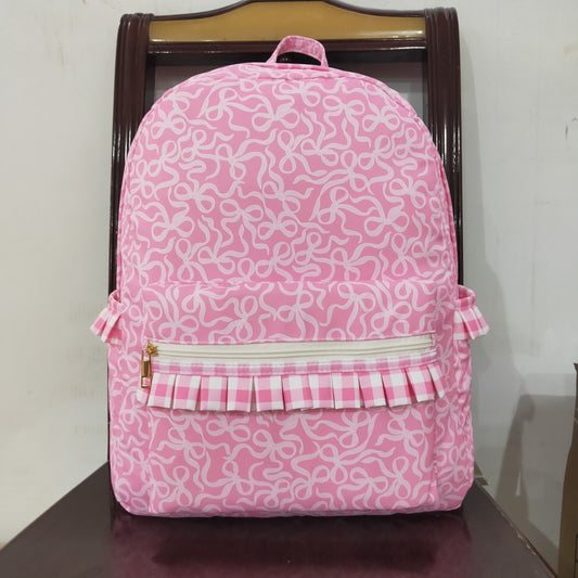 BA0308 Baby Girls Pink Bows Plaid Ruffle School Bags 8.5