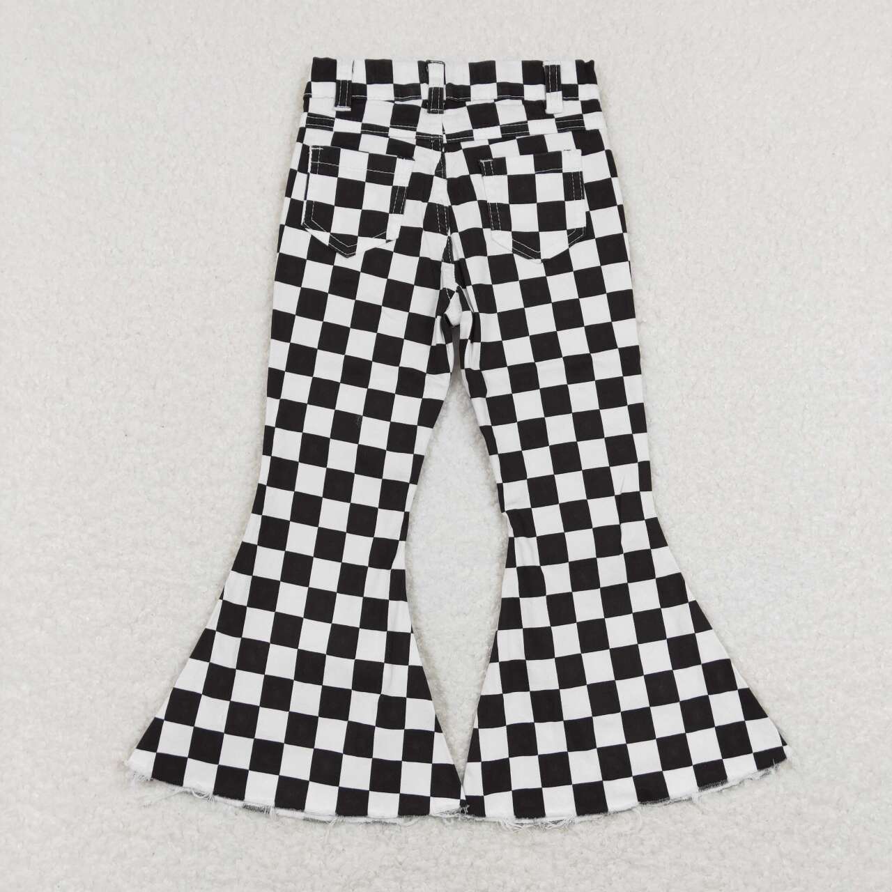 P0349 black and white plaid denim trousers