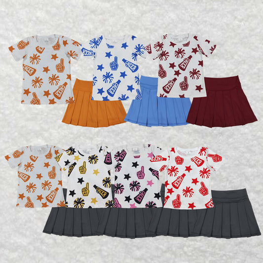 Sibling Baby Girls 7 colors Cheer Top Yoga Pleated Skirts Team Clothes Sets 7.28