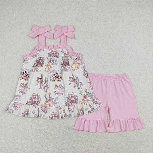 GSSO1176 cartoon pink lace halter shorts set