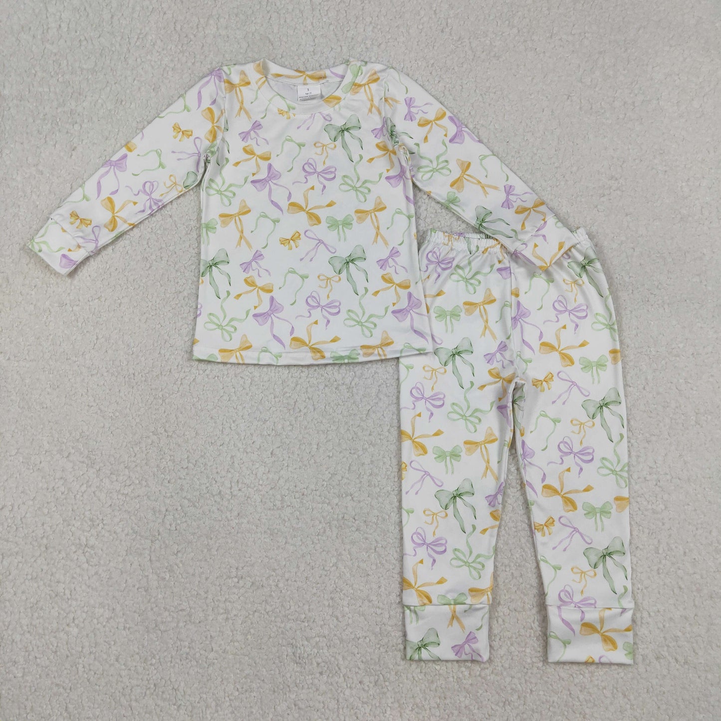 GLP2921 Baby Girls Mardigras Bows Plaid Top Pants Pajamas Set C12.12