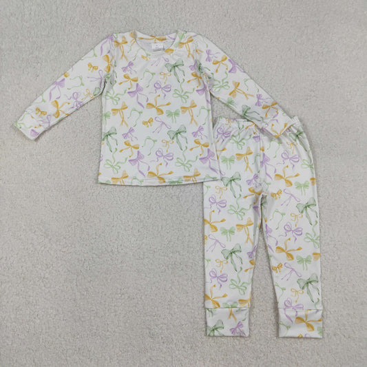 GLP2921 Baby Girls Mardigras Bows Plaid Top Pants Pajamas Set C12.12