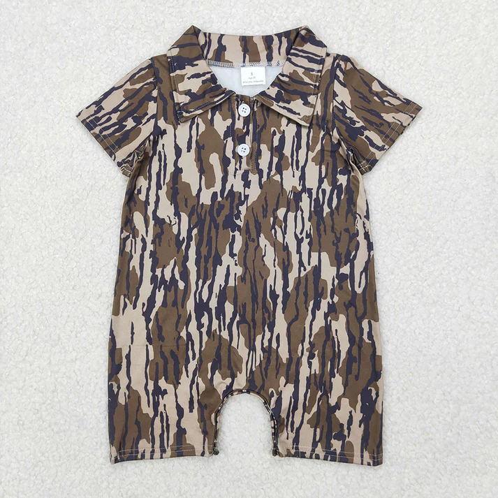 5 Colors Sibling Baby Infant Boys Short Sleeves Camouflage Button Rompers 6.16