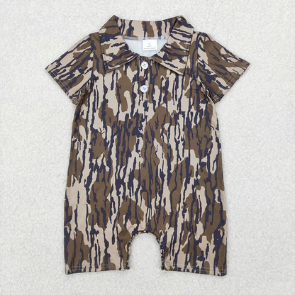 5 Colors Sibling Baby Infant Boys Short Sleeves Camouflage Button Rompers 6.16