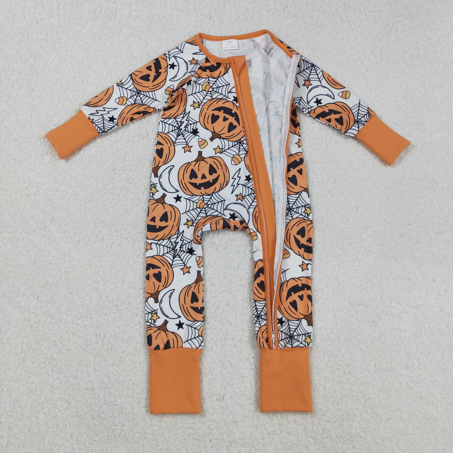 LR2528 Baby Boys Spider Web Pumpkins Halloween Zipper Footie Romper C8.27