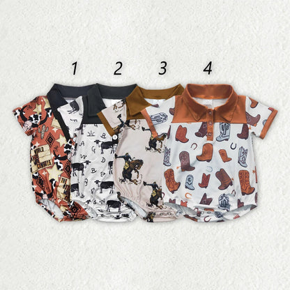 Sibling Baby Boys Western Buttons Short Sleeve Rompers 4.16