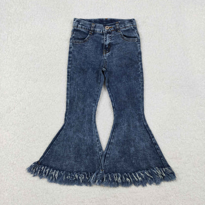 P0132 Baby Girls Light Blue Tassel Denim Bell Pants