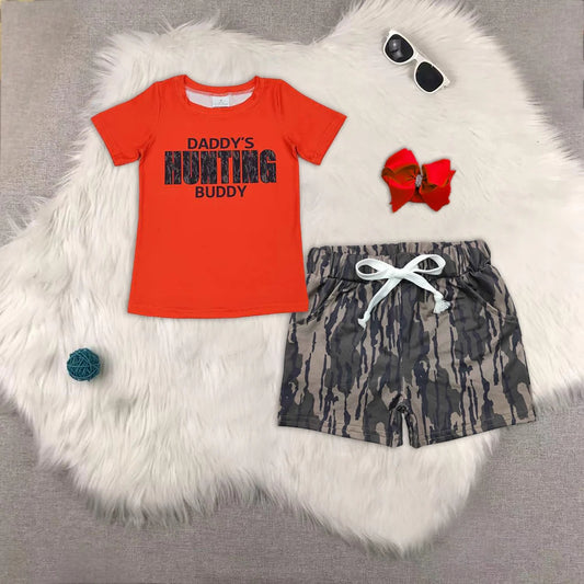 BT0672+SS0201 Baby Boys Daddy's Buddy Shirts Top Bottomland Camo Pockets Shorts Western Hunting Set 4.24