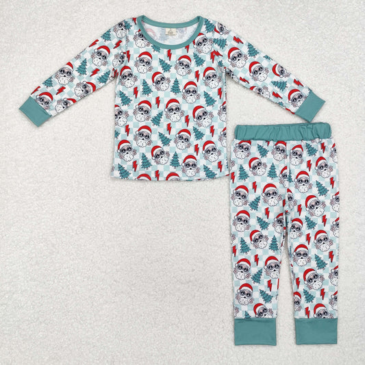 BLP0859 Baby Boys Christmas Santa Tree Top Checkered Pants Pajamas Clothes Set