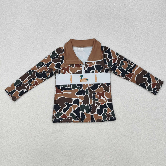 BT0903 Baby Boys Brown Camo Duck Call Zip Pullovers Tops