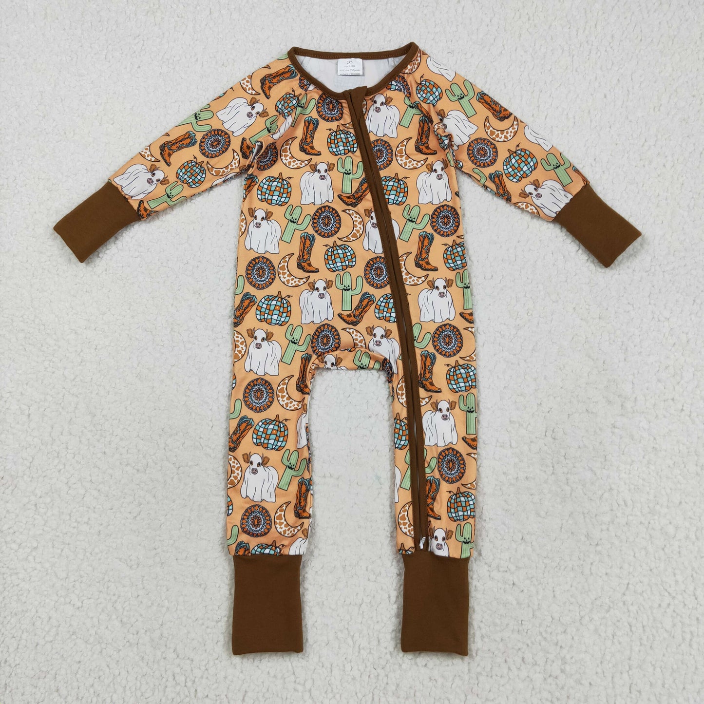 LR2463 Baby Boys Long Sleeves Cactus Boots Cows Zipper Pant Romper C8.22