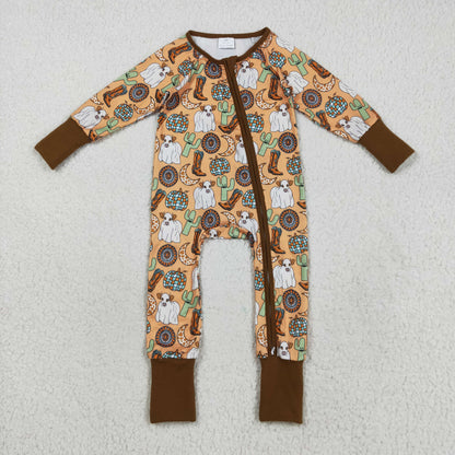 LR2463 Baby Boys Long Sleeves Cactus Boots Cows Zipper Pant Romper C8.22