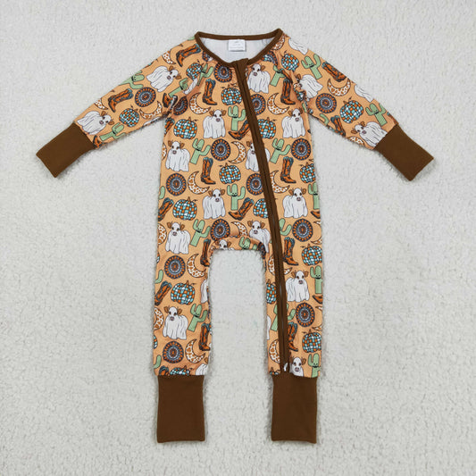 LR2463 Baby Boys Long Sleeves Cactus Boots Cows Zipper Pant Romper C8.22