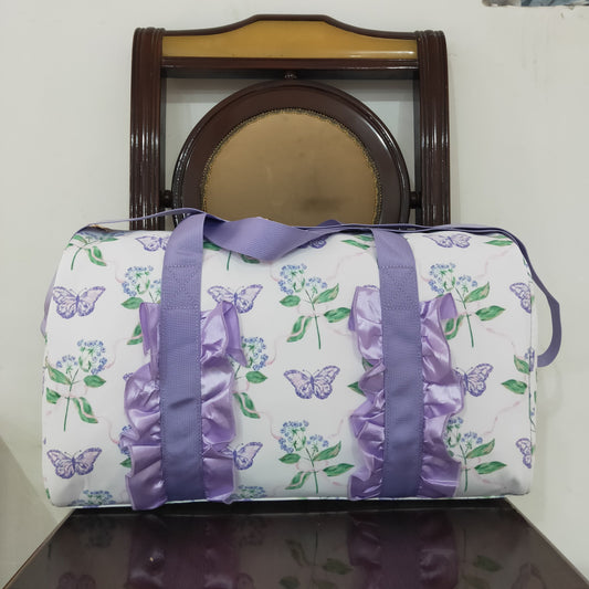 BA0293 Lavender Ruffle Butterfly Floral Print Gym Duffle Bag 7.7