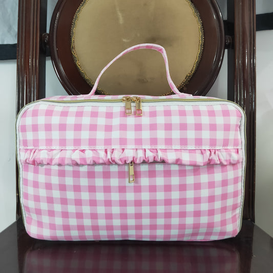 BA0088 Pink and white check lace lunch box bag