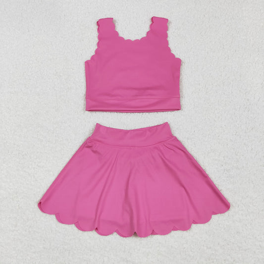 GSD2092 Baby Girls Hot Pink Yoga Vest Skirt Active Wear Clothes Set 6.2