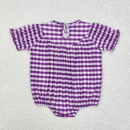 SR2060 Baby Infant Girls Mardi Gras Purple Checkered Smocked Romper