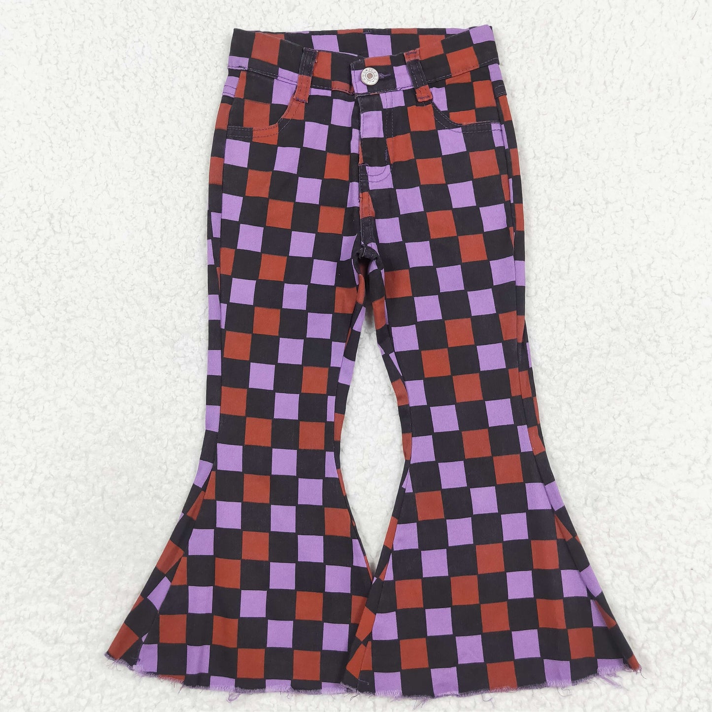 P0471 Baby Girls Halloween Checkered Bell Flare Denim Pants