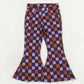 P0471 Baby Girls Halloween Checkered Bell Flare Denim Pants