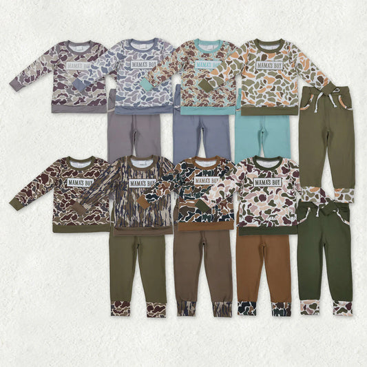Sibling Baby Boys Embroidery Mama's Boy Camo Top Pockets Pants Clothes Sets C12.1