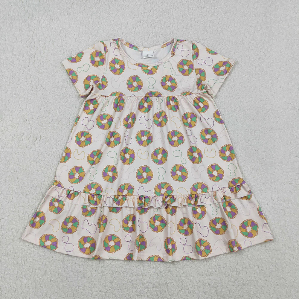 Sibling Baby Boys Girls Short Sleeve Mardigras Donuts Necklaces Knee Length Dress Button Shirts Top C11.10