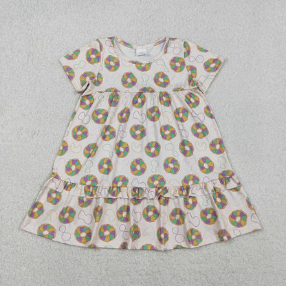 Sibling Baby Boys Girls Short Sleeve Mardigras Donuts Necklaces Knee Length Dress Button Shirts Top C11.10