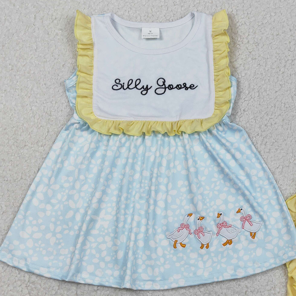 RTS GSSO2796 Embroidery Silly Gooses Baby Girls Floral Tunic Ruffle Shorts Clothes Sets