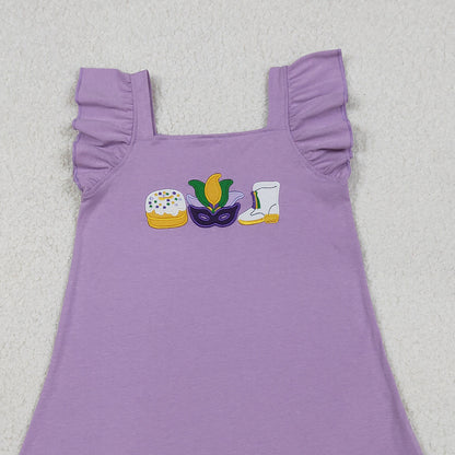 RTS GSD3022 Embroidery Anchor Masks Donuts Baby Girls Mardigras Knee length Dress