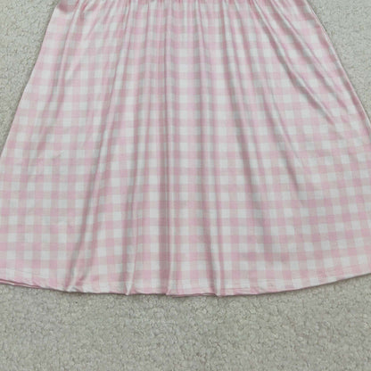 RTS GSD3382 Embroidery Crosses Baby Girls Pink Checked Easter Collar Knee Length Dresses