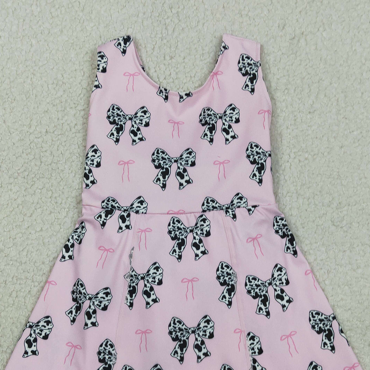 RTS GSD1853 Baby Girls Western Cow Print Bow Sleeveless Skort Knee Length Dresses