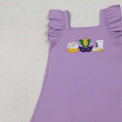 RTS GSD3022 Embroidery Anchor Masks Donuts Baby Girls Mardigras Knee length Dress