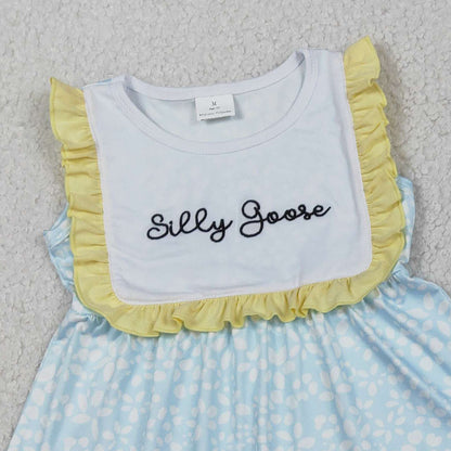 RTS GSSO2796 Embroidery Silly Gooses Baby Girls Floral Tunic Ruffle Shorts Clothes Sets