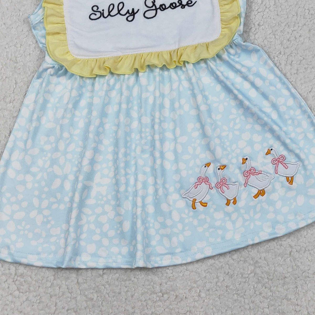 RTS GSSO2796 Embroidery Silly Gooses Baby Girls Floral Tunic Ruffle Shorts Clothes Sets