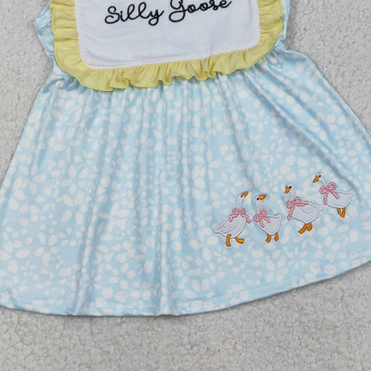 RTS GSSO2796 Embroidery Silly Gooses Baby Girls Floral Tunic Ruffle Shorts Clothes Sets
