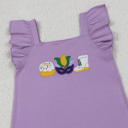 RTS GSD3022 Embroidery Anchor Masks Donuts Baby Girls Mardigras Knee length Dress