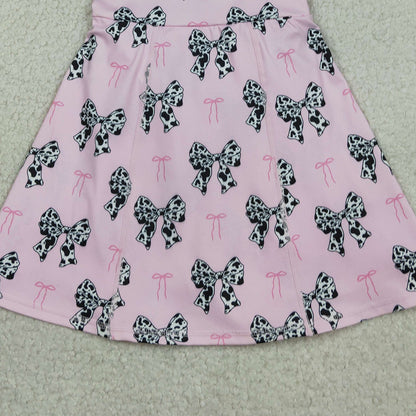 RTS GSD1853 Baby Girls Western Cow Print Bow Sleeveless Skort Knee Length Dresses