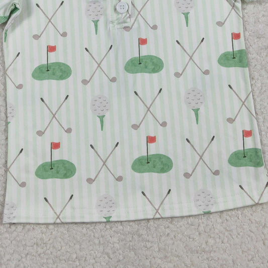 RTS BT1584 Baby Boys Top Baby Boys Green Stripe Golf Flags Button Polo Shirts Top