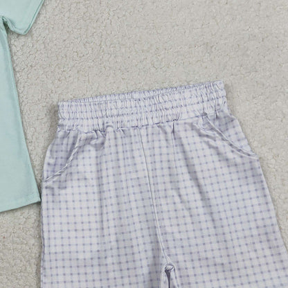 RTS BSSO1719 Embroidery Rabbit Ducks Baby Boys Checked Pockets Short Easter Hunting Sets