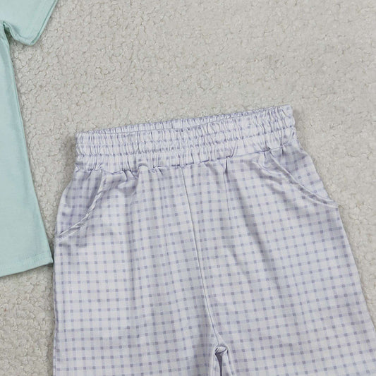 RTS BSSO1719 Embroidery Rabbit Ducks Baby Boys Checked Pockets Short Easter Hunting Sets