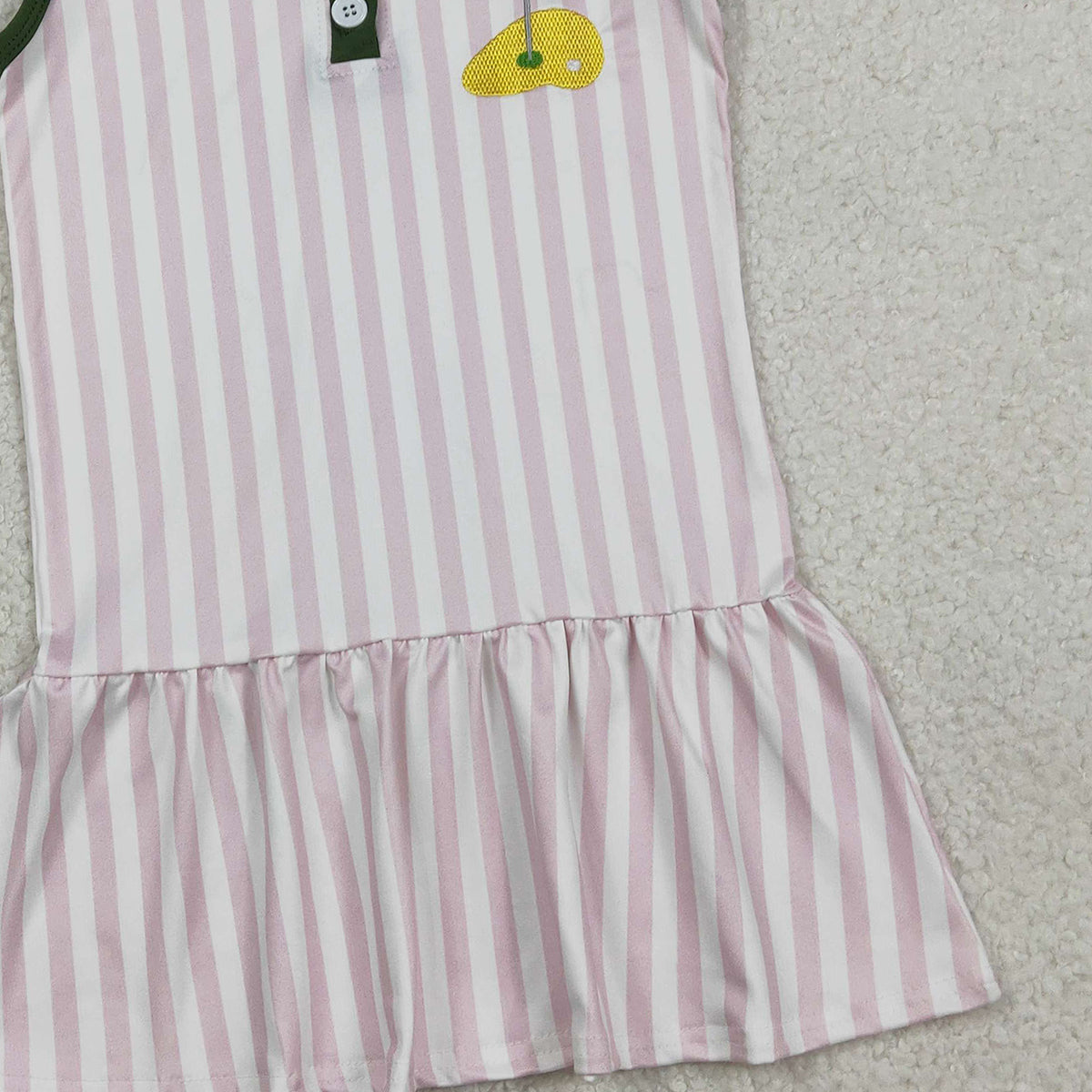 RTS GSD3142 Embroidery Golf Flags Baby Girls Pink Stripe Button Knee Length Dresses