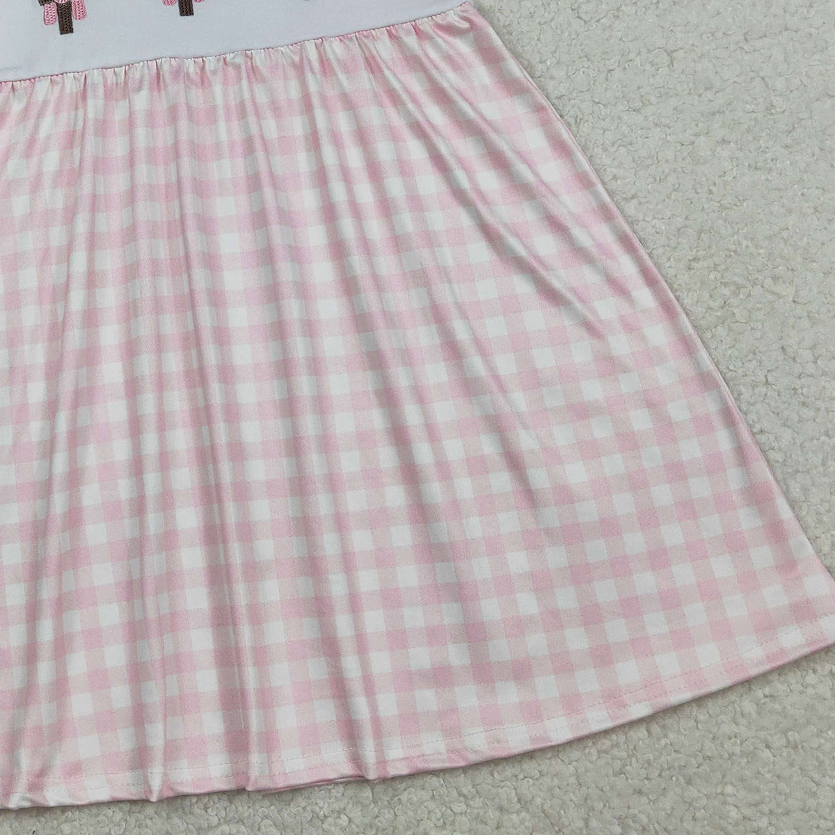 RTS GSD3382 Embroidery Crosses Baby Girls Pink Checked Easter Collar Knee Length Dresses