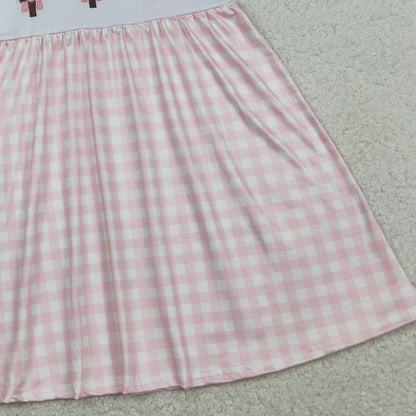 RTS GSD3382 Embroidery Crosses Baby Girls Pink Checked Easter Collar Knee Length Dresses