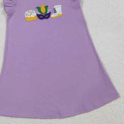 RTS GSD3022 Embroidery Anchor Masks Donuts Baby Girls Mardigras Knee length Dress