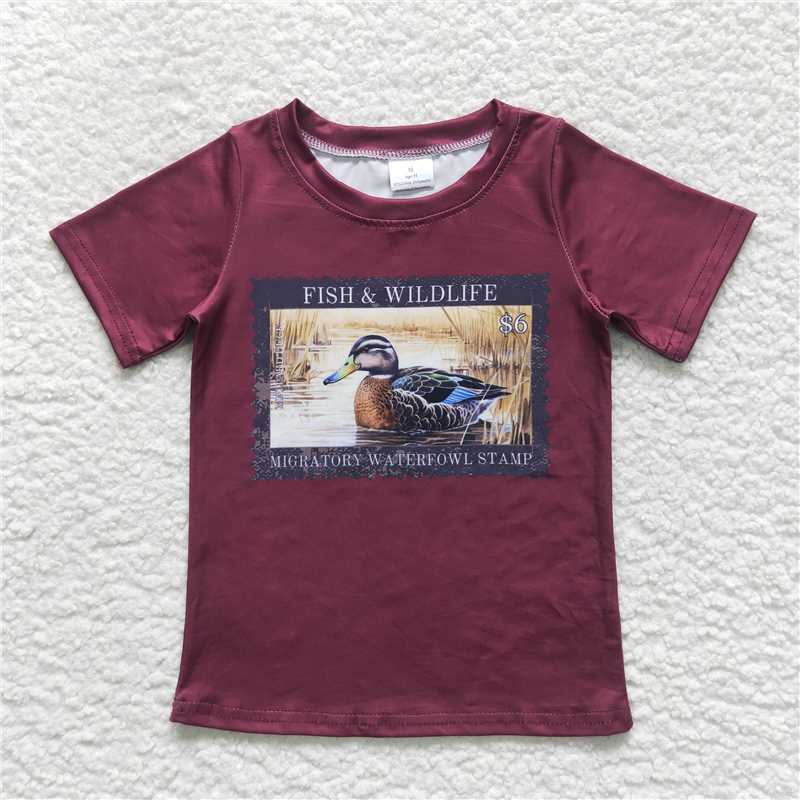 RTS BT0342 Baby Boys Top Baby Boys Hunting Duck Top Wine Tee Shirts