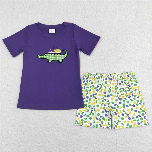 RTS BSSO0410 Baby Boys Mardi Gras Crocodile Shirt Shorts Outfits Clothing Sets